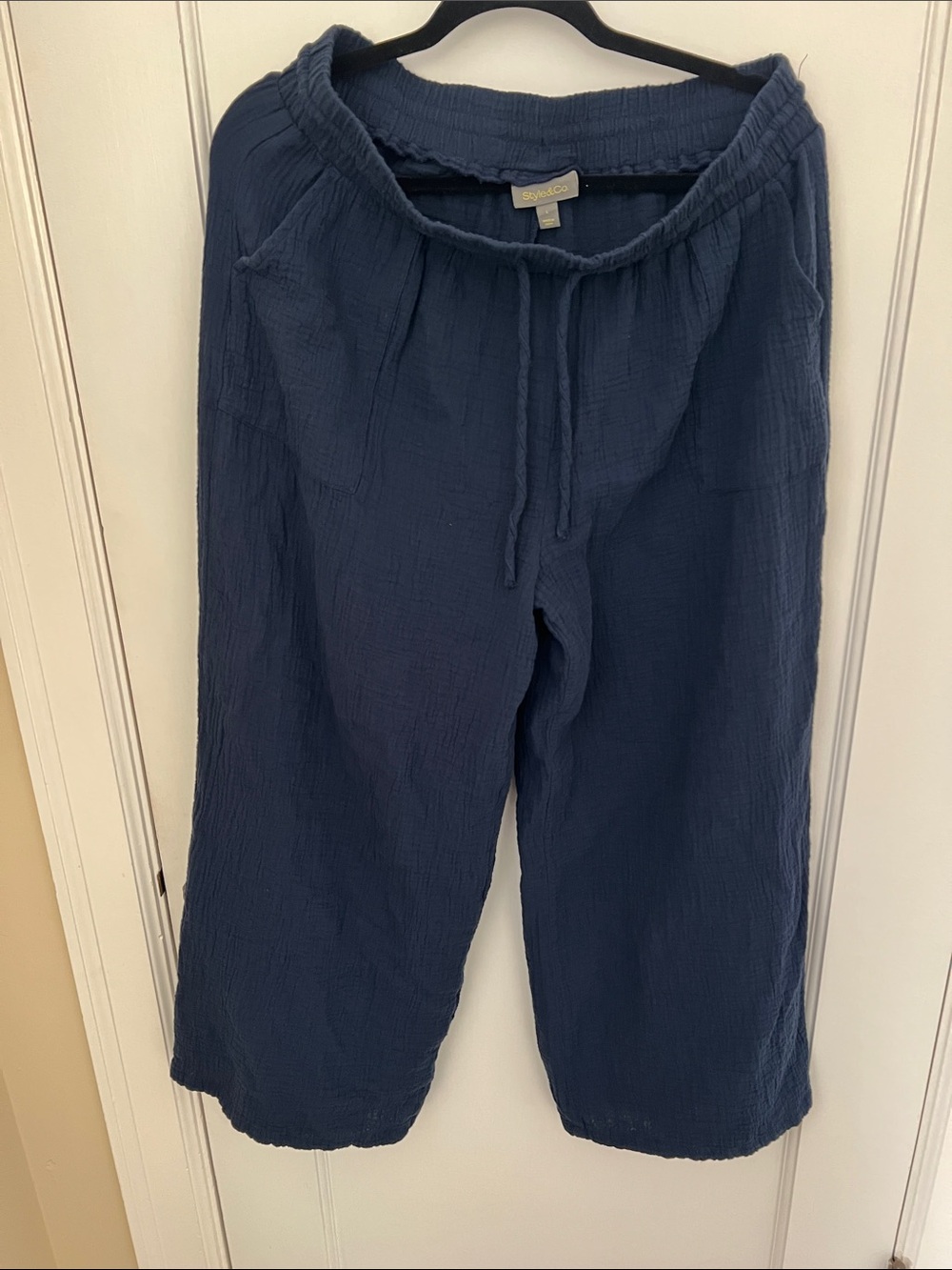 Style & Co. Dark Navy Gauze Elastic Waist Wide-Leg Pants
